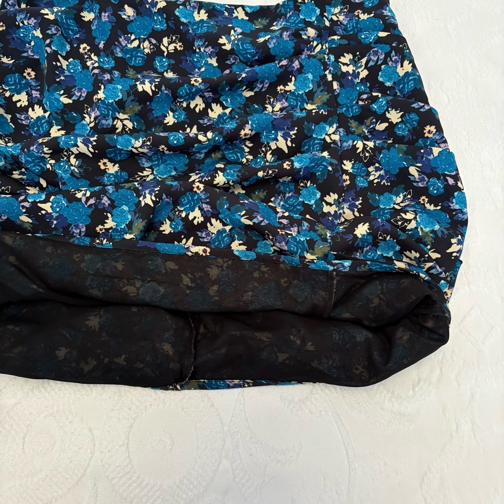 Zara Blue Floral Multicolored Rouched Mini Skirt Size Large - Picture 6 of 11